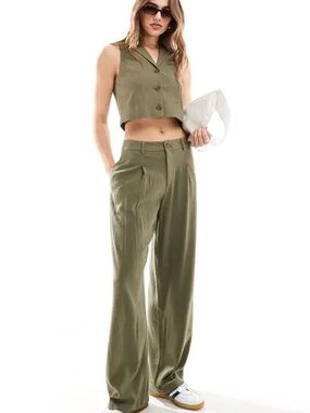 Miss Selfridge Olive Wide-Leg Pants